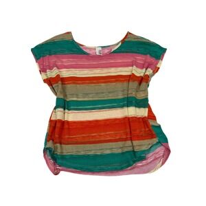 Made in USA‎ Colorful Striped Lightweight Knit Dolman Sleeve Top Size Large